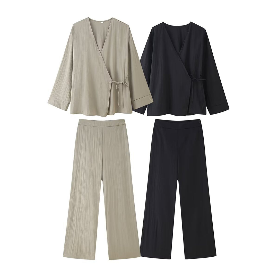Damen Wickelbluse und Palazzo-Hose Set R&B