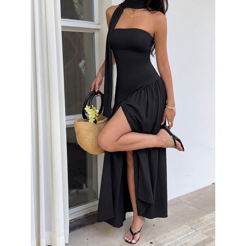 Damen Elegantes Maxikleid mit asymmetrischem Saum und schickem Trägerdesign R&B