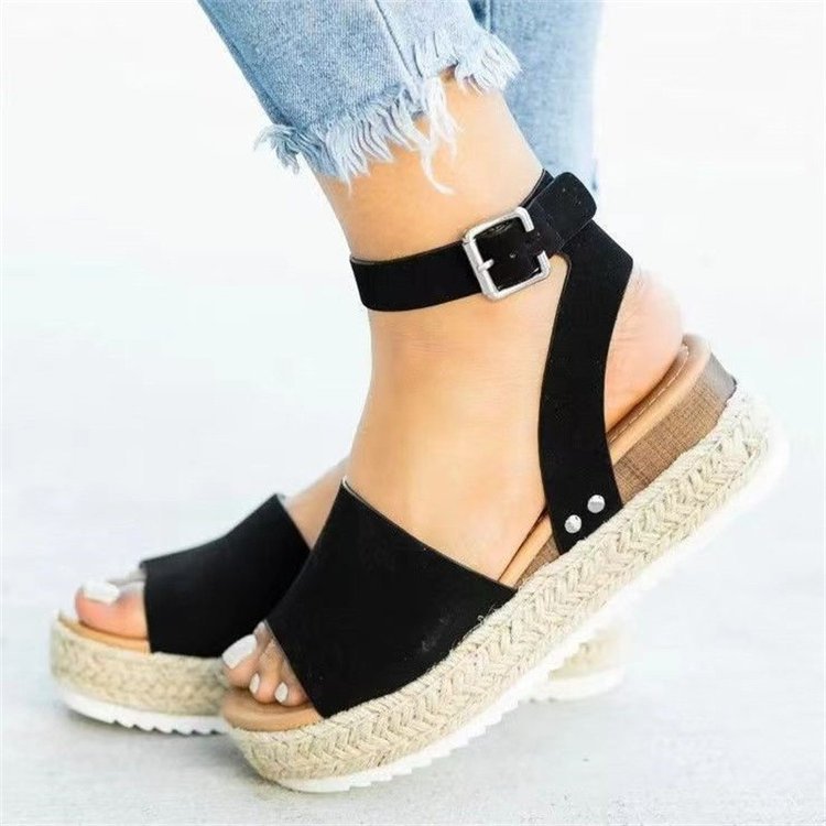 Damen Wedge-Sandaletten mit verstellbarem Riemen und luxuriösem Bastdesign R&B