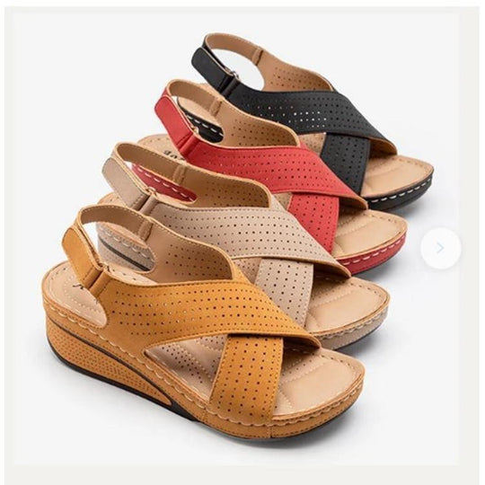 Damen komfortable Wedge-Sandaletten mit atmungsaktiven Riemen und flexiblem Fußbett R&B