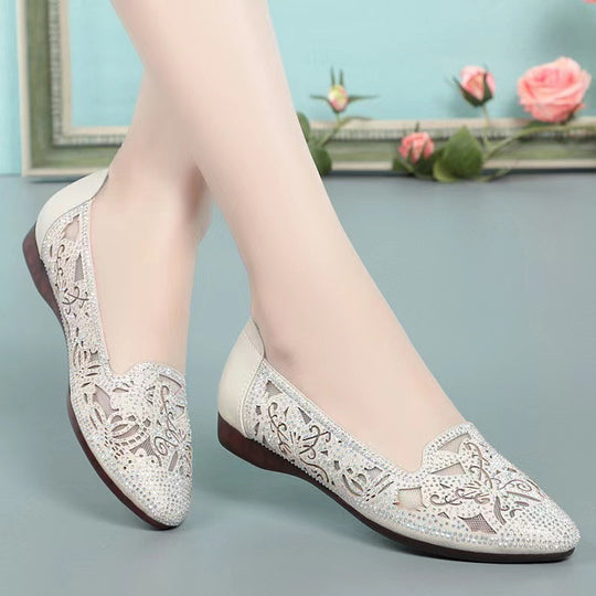 Damen Elegante Ballerinas mit modischem Lochmuster und funkelnden Strassdetails R&B