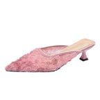 Damen Elegante Mules mit floralem Rosen-Design und modischem Absatz R&B