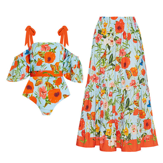 Damen Badeanzug- und Rock-Set mit floralem Design R&B