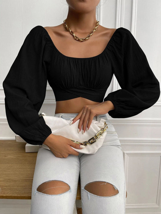 Damen Crop-Top mit Ballettärmeln und gerafftem Design R&B