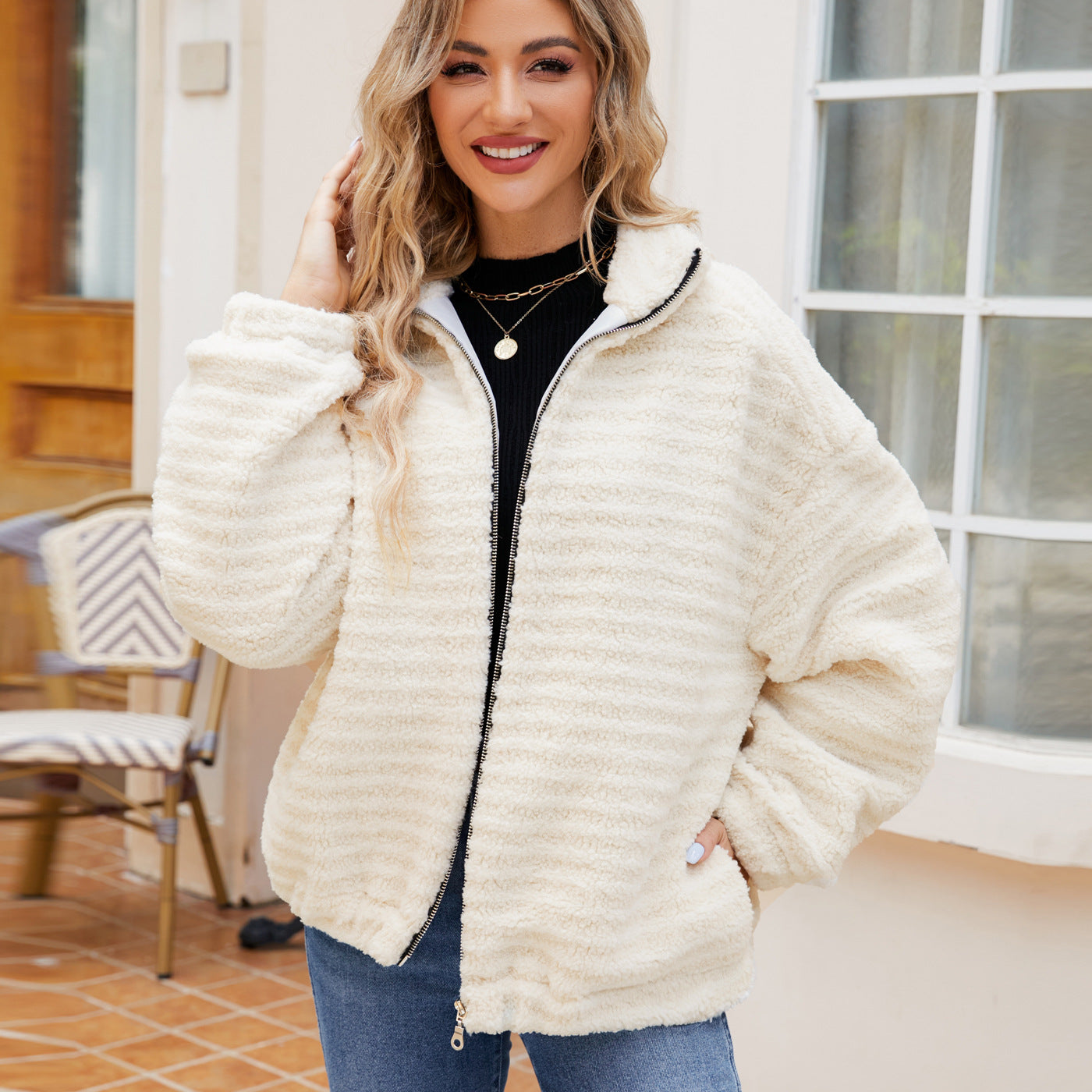 Damen Fleece-Jacke mit kontrastierendem Reißverschluss R&B