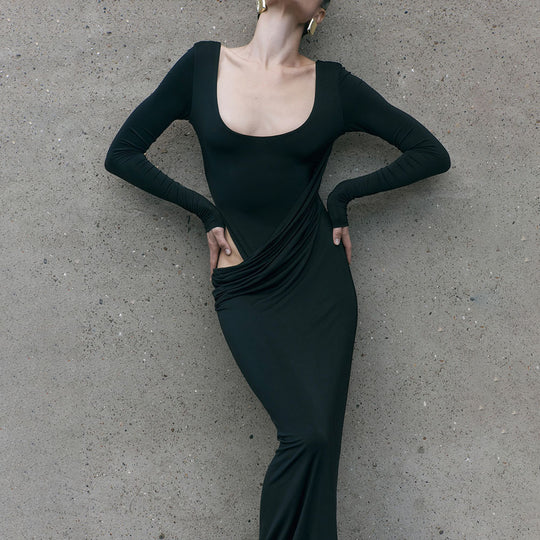 Damen figurbetontes Maxikleid mit innovativem Drapierungselement R&B