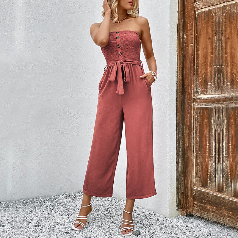 Damen Jumpsuit mit schicke Rüschendetails und taillierbarem Gürtel R&B
