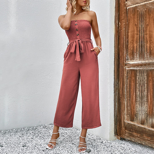 Damen Jumpsuit mit schicke Rüschendetails und taillierbarem Gürtel R&B