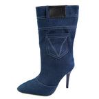 Damen Overknee-Stiefel aus hochwertigem Denim mit elegantem Absatz R&B