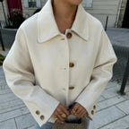 Damen nan kurze kastige Wolljacke mit Hemdkragen, durchgehender Knopfleiste und eingesetzten Eingrifftaschen R&B