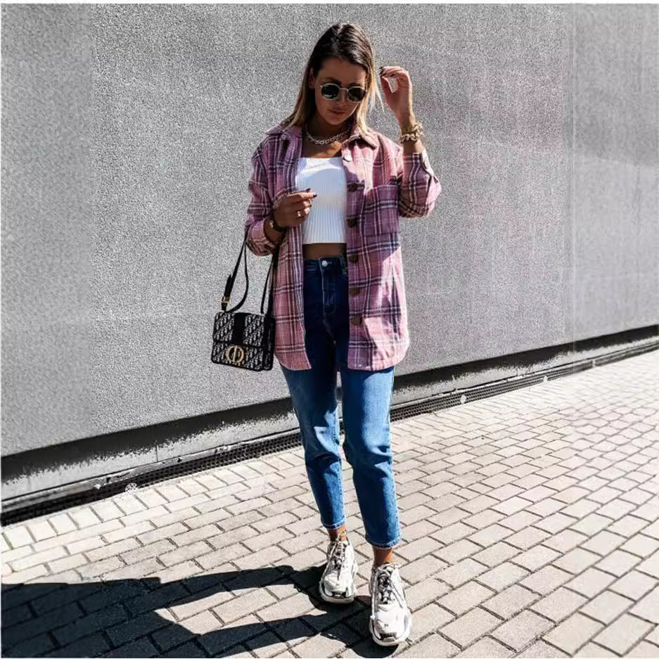 Damen Karomuster Überhemdjacke R&B