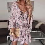 Damen Sommerkleid mit romantischem Blumenmuster und schwingendem Saum R&B