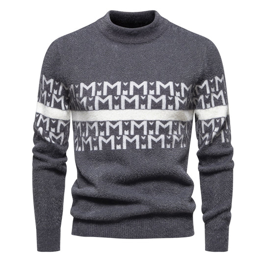 Herren Strickpullover mit modernem Zopfmuster und hohem Stehkragen R&B