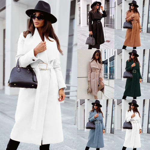 Damen Eleganter Trenchcoat mit Gürtel und strukturiertem Stoff R&B