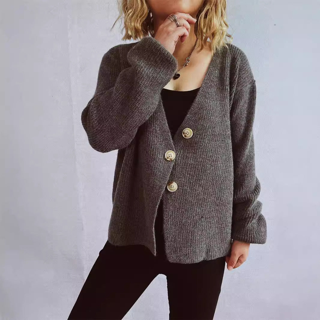 Damen lässiger Strickcardigan mit dekorativen Knopfdetails R&B