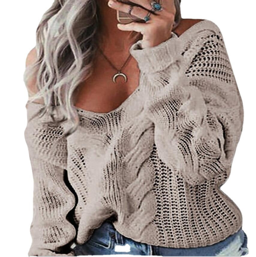 Damen Oversized Strickpullover mit tiefem V-Ausschnitt R&B