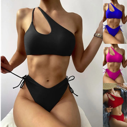 Damen Sportlicher Bikini mit asymmetrischem Oberteil und verstellbaren Trägern R&B