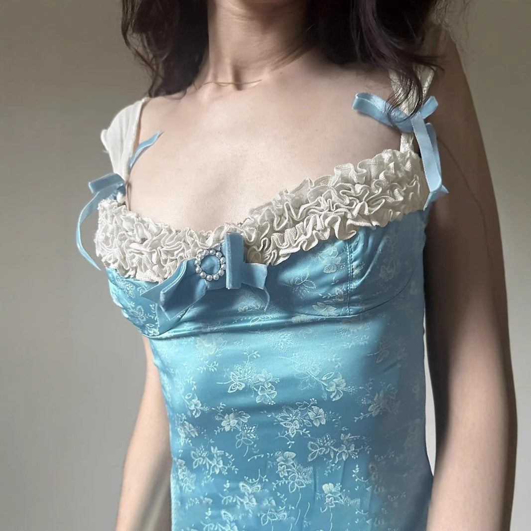 Damen Spaghetti-Trägertop mit floralen Akzenten und Rüschendetails R&B