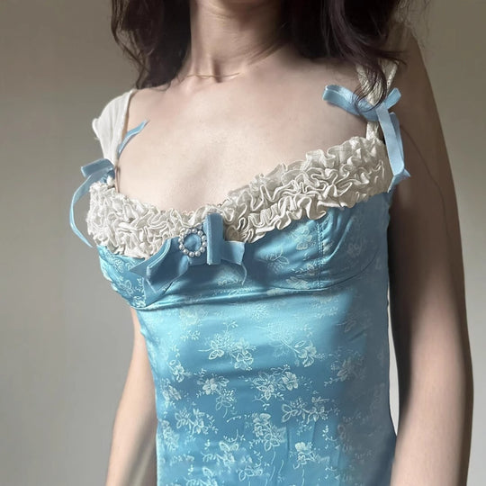 Damen Spaghetti-Trägertop mit floralen Akzenten und Rüschendetails R&B