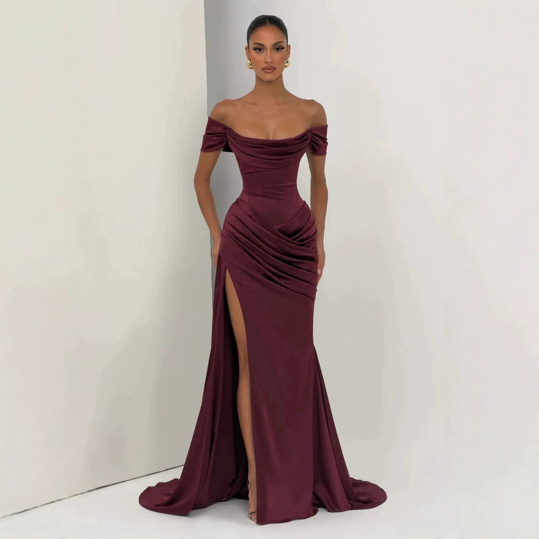 Damen Elegantes Off-Shoulder-Maxikleid mit seitlichem Schlitz R&B