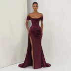 Damen Elegantes Off-Shoulder-Maxikleid mit seitlichem Schlitz