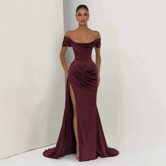 Damen Elegantes Off-Shoulder-Maxikleid mit seitlichem Schlitz R&B