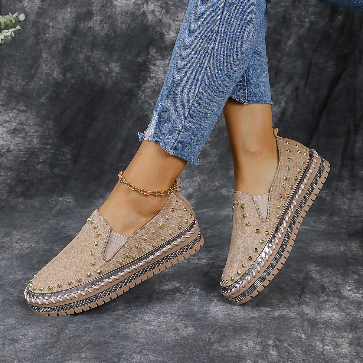 Damen Glamouröse Slip-On Sneakers mit funkelndem Glitzer und Nieten R&B