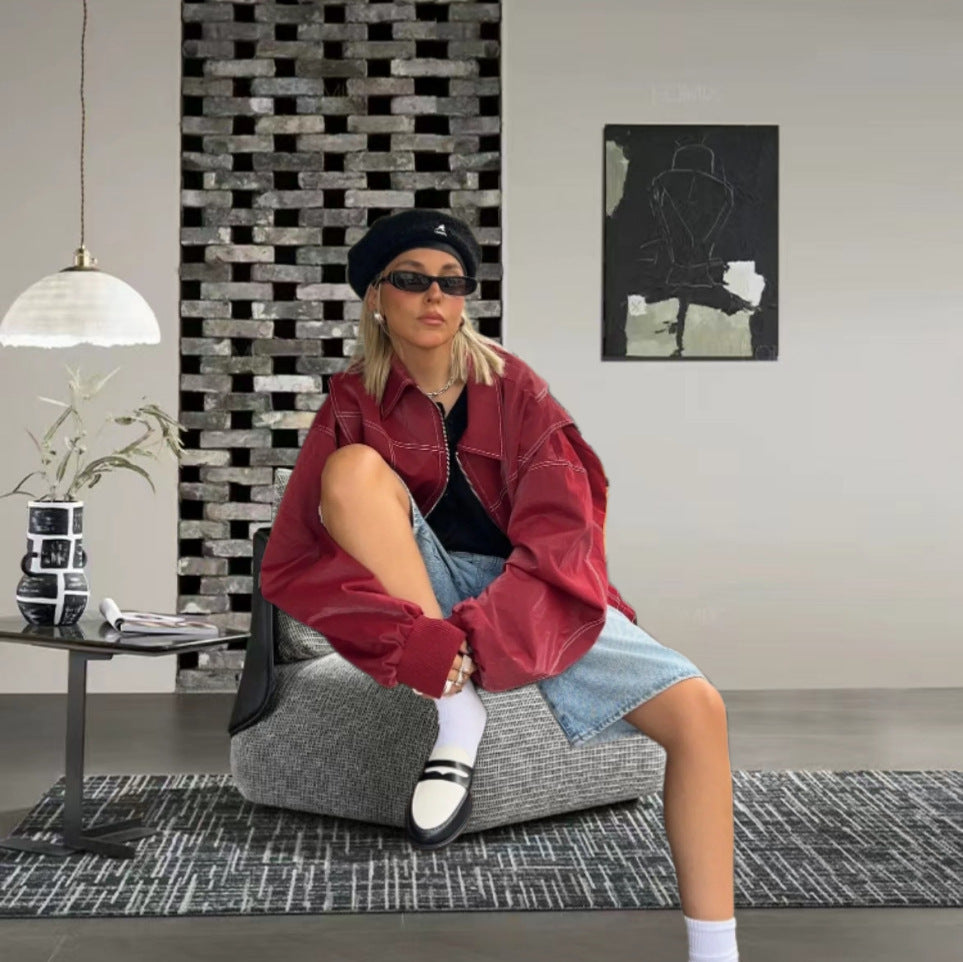 Damen modische Jacke mit trendigen Stickdetails und lässigem Schnitt R&B