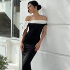 Damen Elegantes schulterfreies Maxikleid mit Schleifendetail R&B