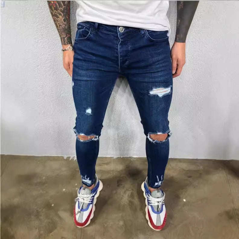 Herren Slim Fit Jeans mit modischen Rissen R&B