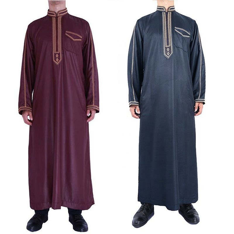 Herren traditionelles Langgewand mit dekorativer Stickerei und eleganter Knopfleiste R&B