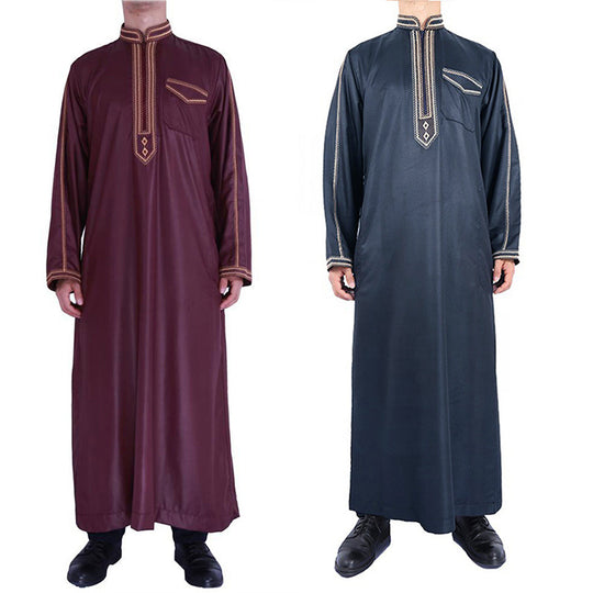 Herren traditionelles Langgewand mit dekorativer Stickerei und eleganter Knopfleiste R&B