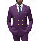 Herren nan doppelreihiger Slim-Fit Anzug mit goldenen Zierknöpfen und schmaler Businesshose R&B