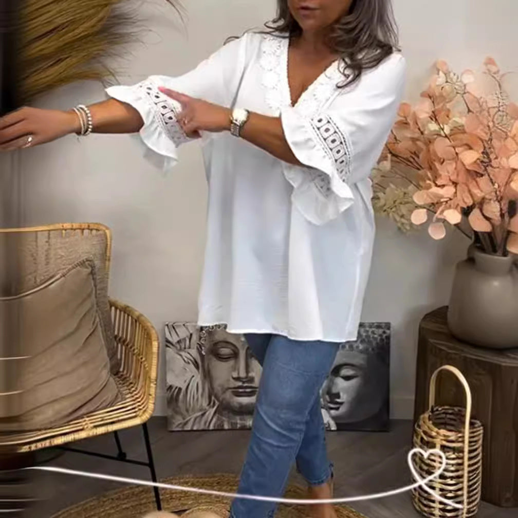 Damen Blusenshirt mit eleganten Spitzenakzenten und weitem Schnitt Heidi-Mode