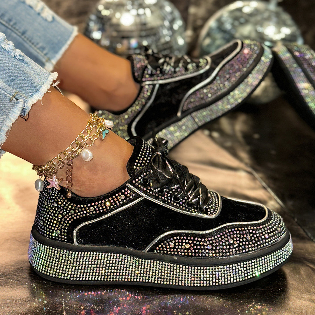 Damen Glamouröse Sneaker mit funkelnden Strass-Applikationen und bequemer Sohle R&B