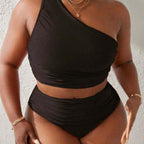 Damen Einseitiger Bikini-Set mit modischem Wickeldetail und hohem Bund R&B