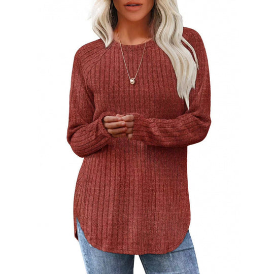 Damen lässiger Pullover mit geripptem Muster und weitem Schnitt R&B