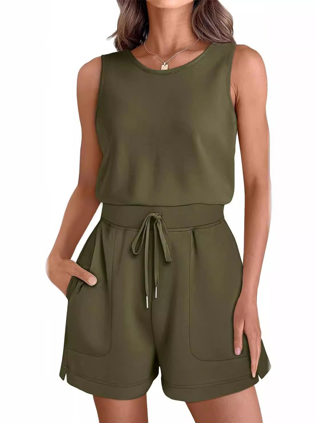 Damen Bequemer Kurzoverall mit seitlichen Taschen und verstellbarem Bund R&B