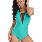 Damen Einteiler Badeanzug mit tiefem V-Ausschnitt und eleganten Netzdetails R&B