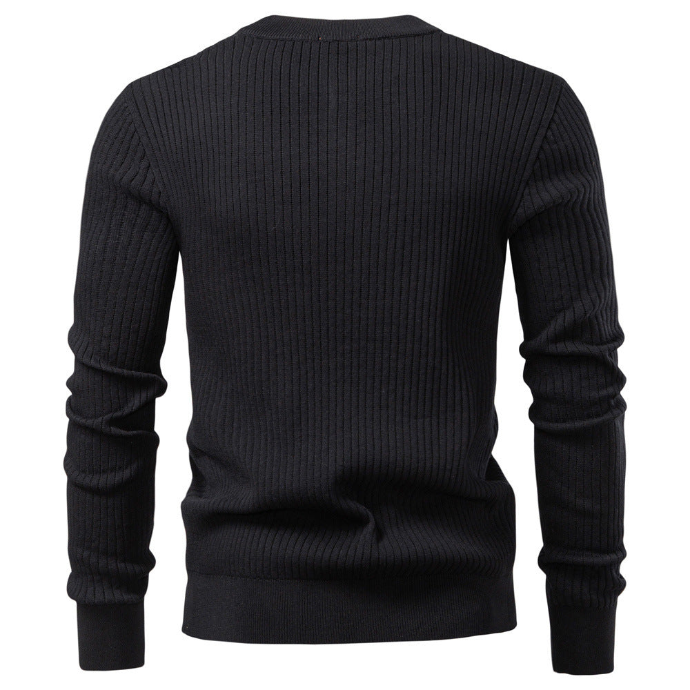 Herren nan gerippter Langarm-Henleypullover mit Stehkragen, feinem Rippstrick und schmaler Passform R&B