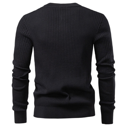 Herren nan gerippter Langarm-Henleypullover mit Stehkragen, feinem Rippstrick und schmaler Passform R&B