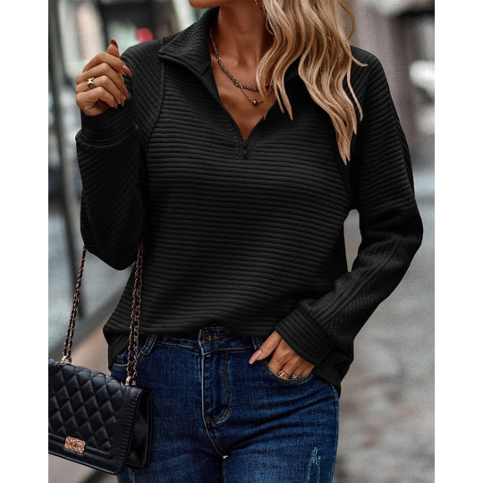 Damen kuscheliger Stepp-Pullover mit hohem Kragen und halbem Reißverschluss R&B