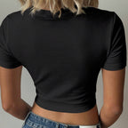 Damen Crop-T-Shirt mit verspieltem Bärenmotiv und modischem Schriftzug R&B