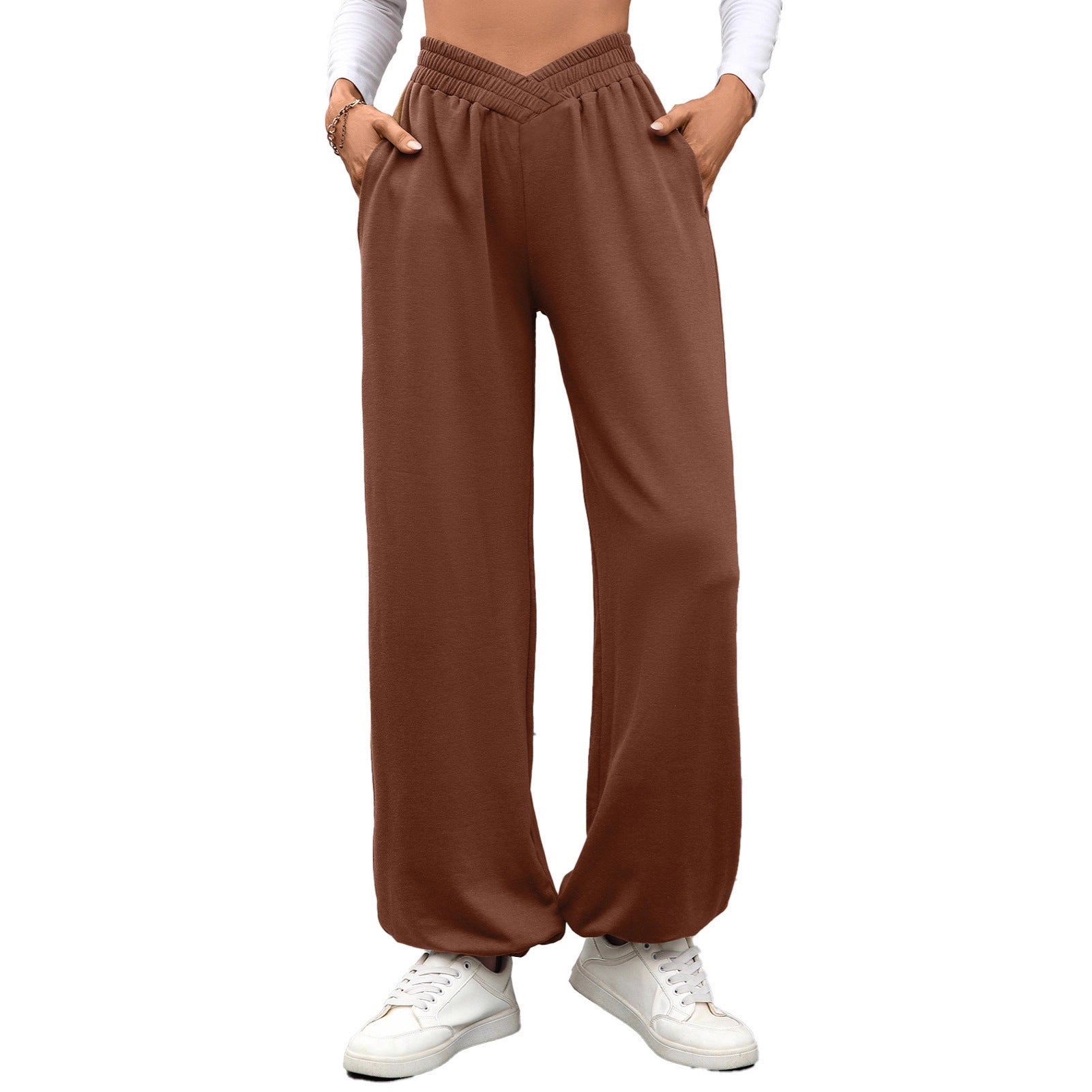 Damen bequeme Palazzo-Hose mit elastischem Bund und Seitentaschen R&B