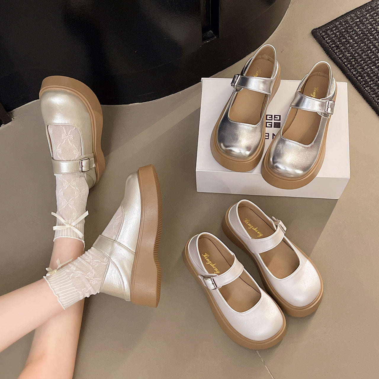 Damen elegante Mary Jane Schuhe mit funkelndem Design R&B