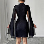 Damen Elegantes Minikleid mit Schößchen und glitzernden Details R&B