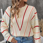 Damen Modischer Strickpullover mit auffälligem Ajourmuster R&B