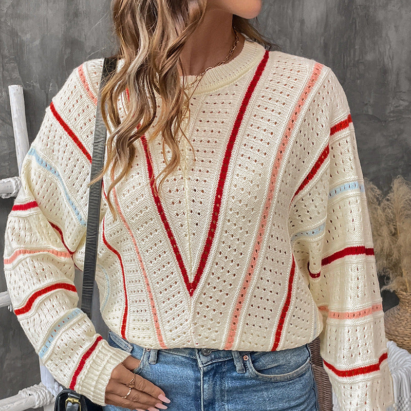 Damen Modischer Strickpullover mit auffälligem Ajourmuster R&B