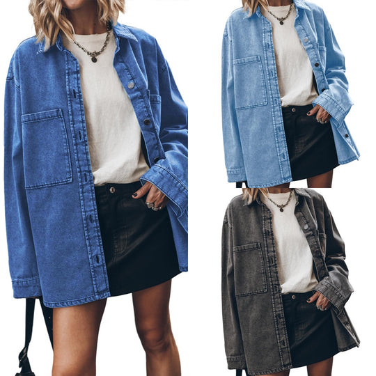 Damen Oversized Denimjacke mit moderner Waschung und praktischen Taschen R&B