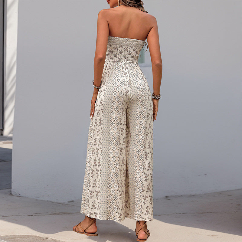 Damen Jumpsuit mit Bandeau-Oberteil und weiten Beinen R&B